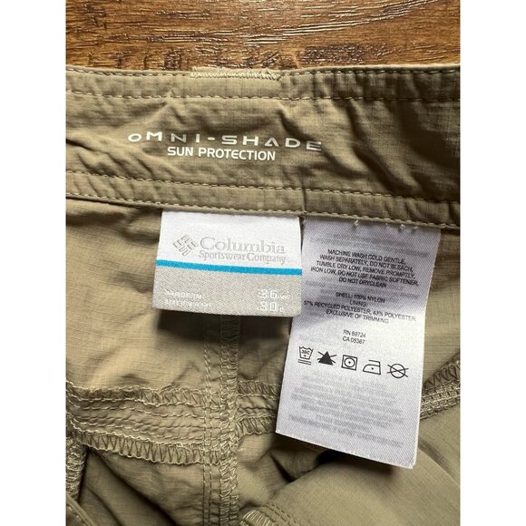 Columbia Nylon Pants Men 36x30 Tan Cargo Convertible Omni Shield Hiking Outdoor - Picture 3 of 5